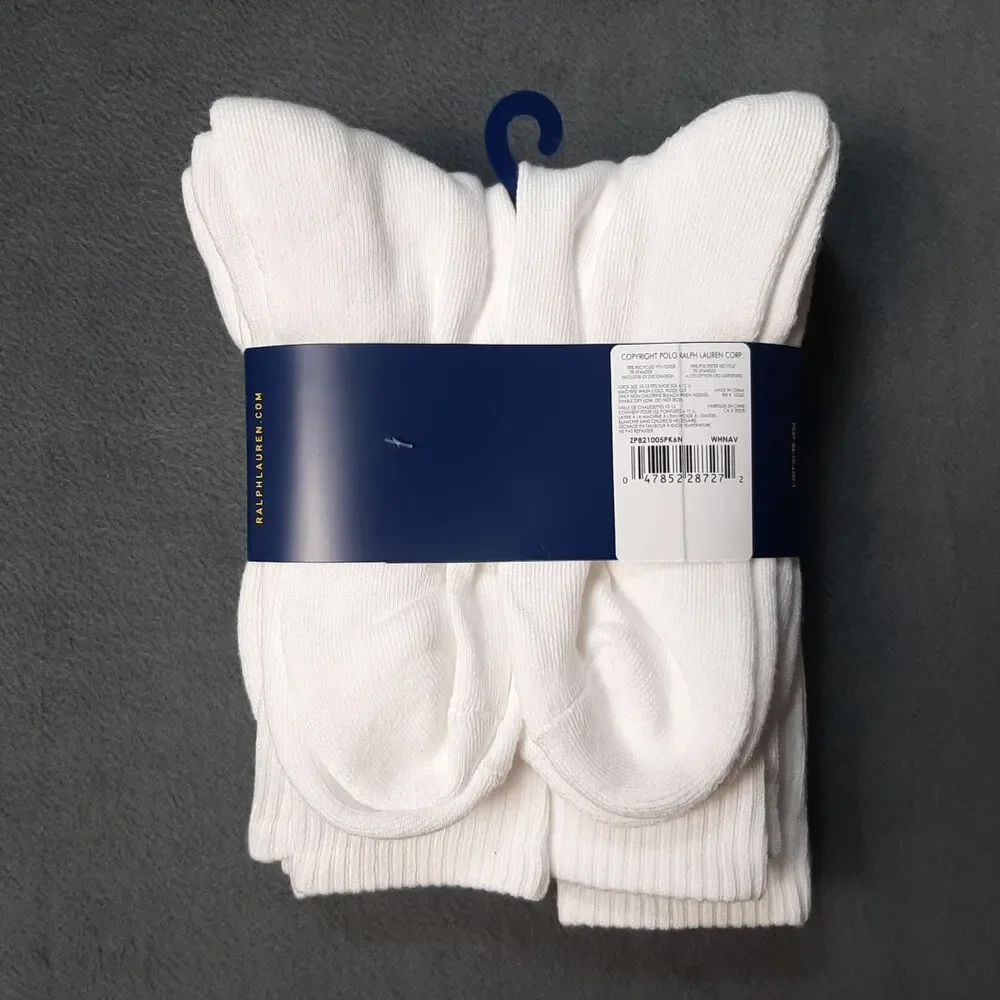 Polo Ralph Lauren Socks Mens White 6 Pairs Classic Sport PRL ZP821005PK6N